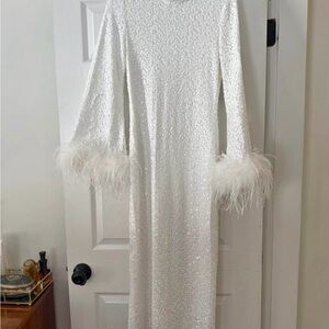 Anthropologie Hutch Long-Sleeve Mock-Neck Feather Sequin Dress